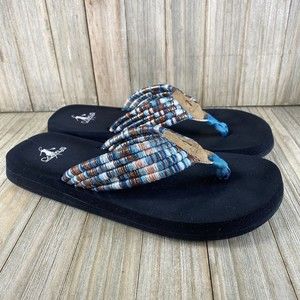Corkys Karma Size 8 Blue Multi Color Thong Flip Flop Sandals